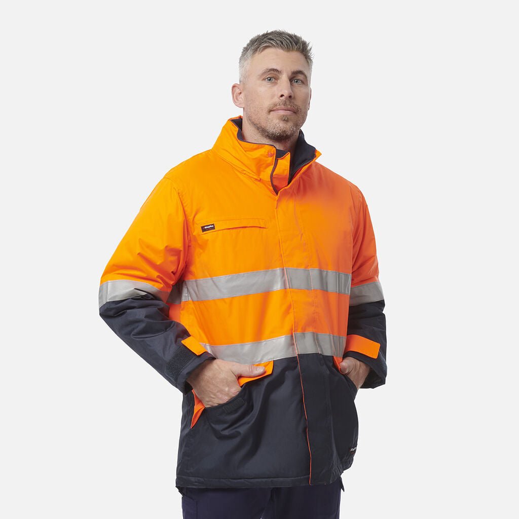 Hi Vis Reflective Wet Weather Jacket Waterproof Windproof Insulated Orange/Navy K55010 - Land to Coast