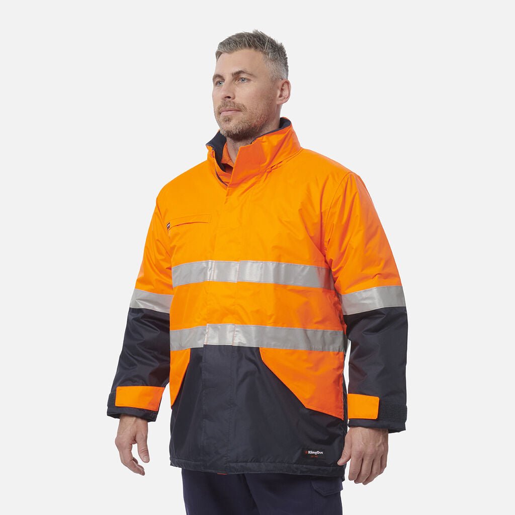 Hi Vis Reflective Wet Weather Jacket Waterproof Windproof Insulated Orange/Navy K55010 - Land to Coast