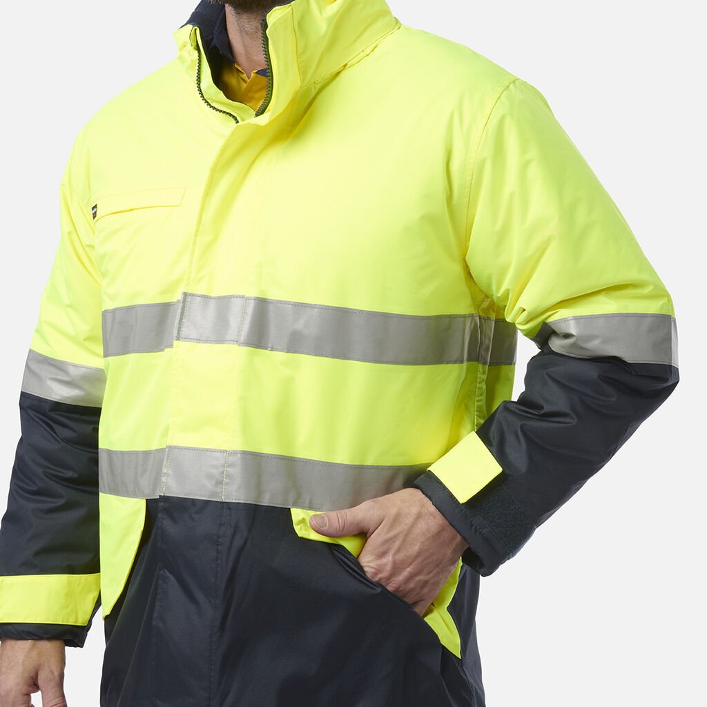 Hi Vis Reflective Wet Weather Jacket Waterproof Windproof Insulated Yellow/Navy K55010 - Land to Coast