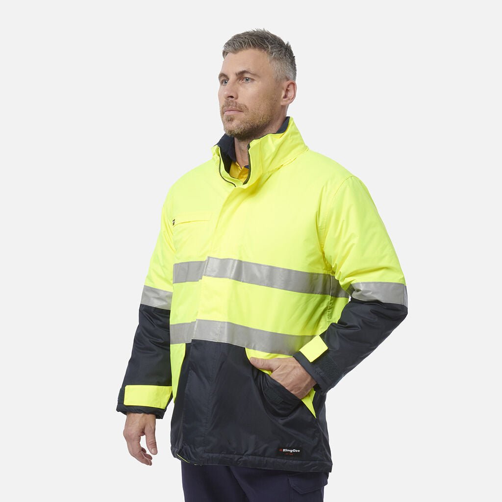 Hi Vis Reflective Wet Weather Jacket Waterproof Windproof Insulated Yellow/Navy K55010 - Land to Coast