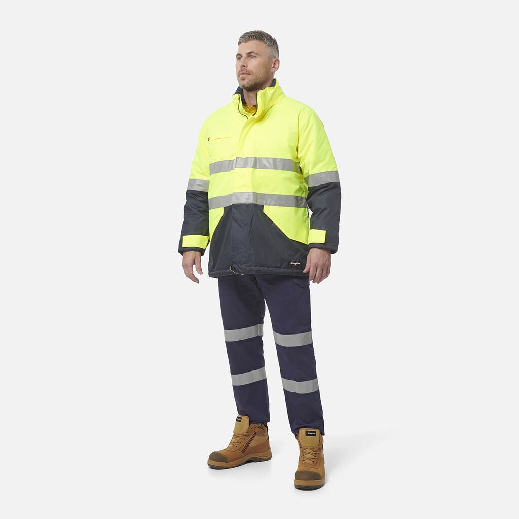 Hi Vis Reflective Wet Weather Jacket Waterproof Windproof Insulated Yellow/Navy K55010 - Land to Coast