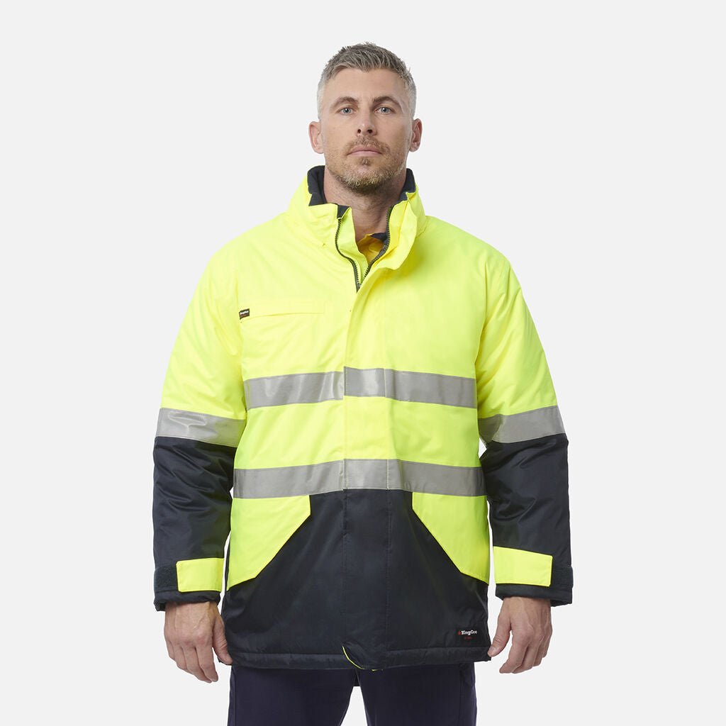 Hi Vis Reflective Wet Weather Jacket Waterproof Windproof Insulated Yellow/Navy K55010 - Land to Coast
