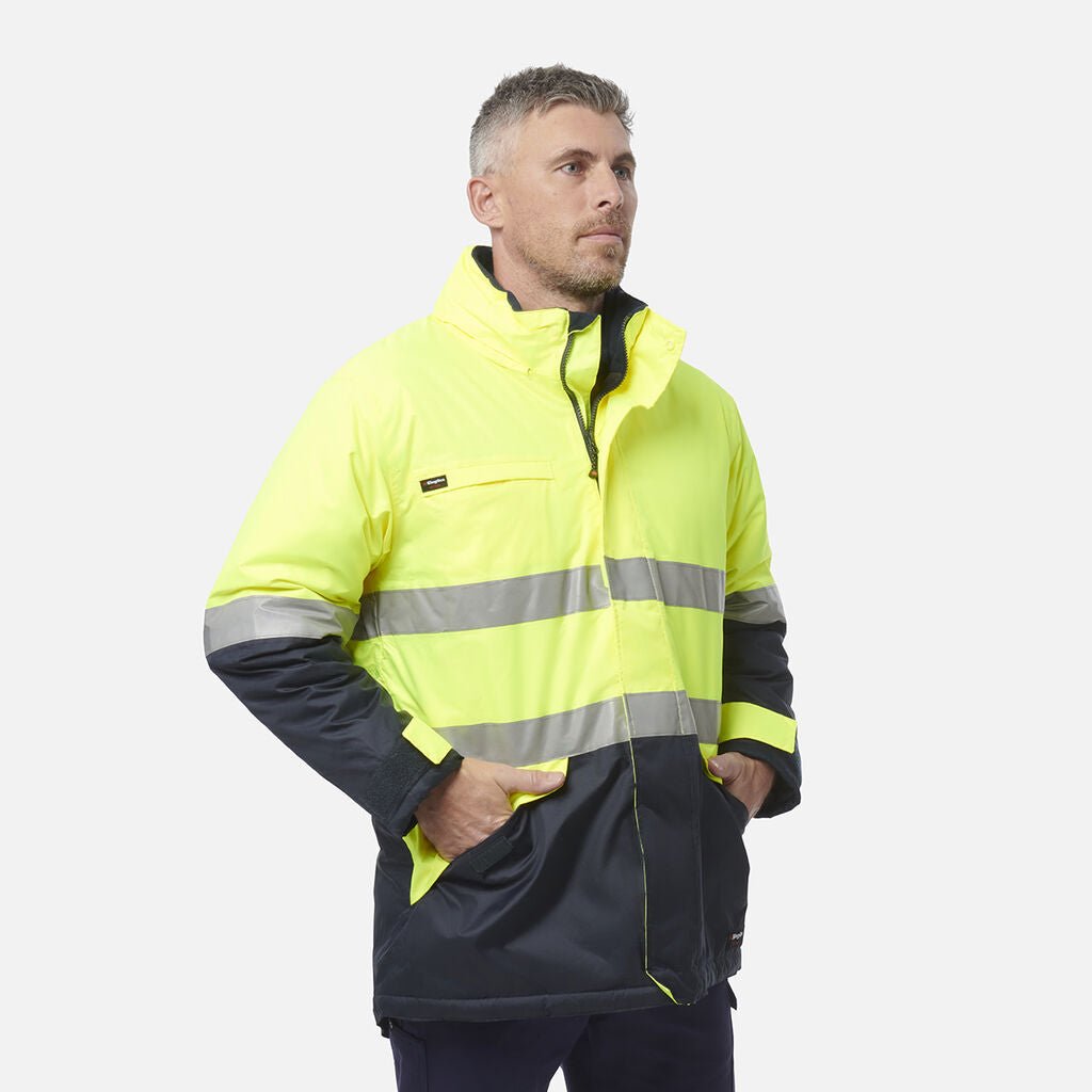 Hi Vis Reflective Wet Weather Jacket Waterproof Windproof Insulated Yellow/Navy K55010 - Land to Coast