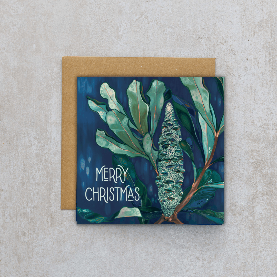 Jess Hutchison Christmas card | Banksia | Merry Christmas - Land to Coast