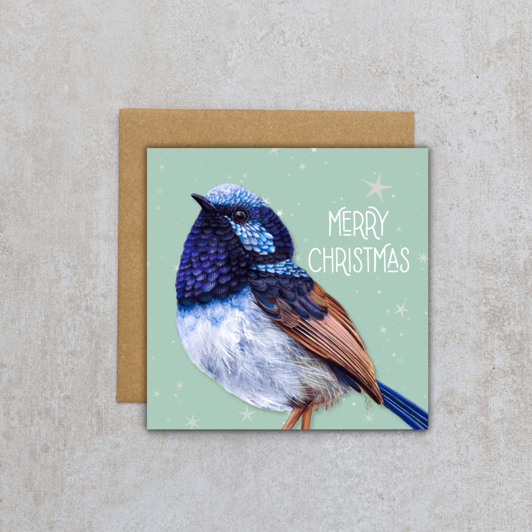 Jess Hutchison Christmas card | Fairy Wren | Merry Christmas - Land to Coast