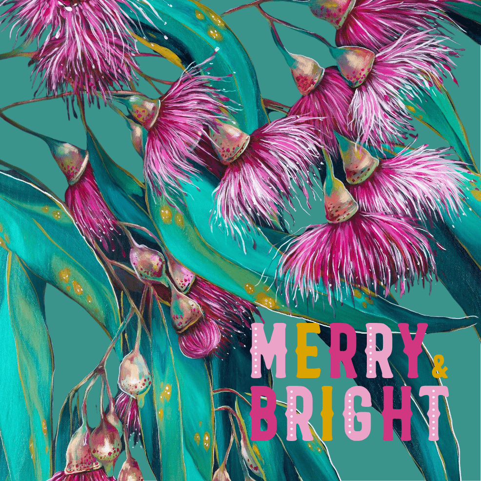 Jess Hutchison Christmas card | Gumnuts | Merry & Bright - Land to Coast