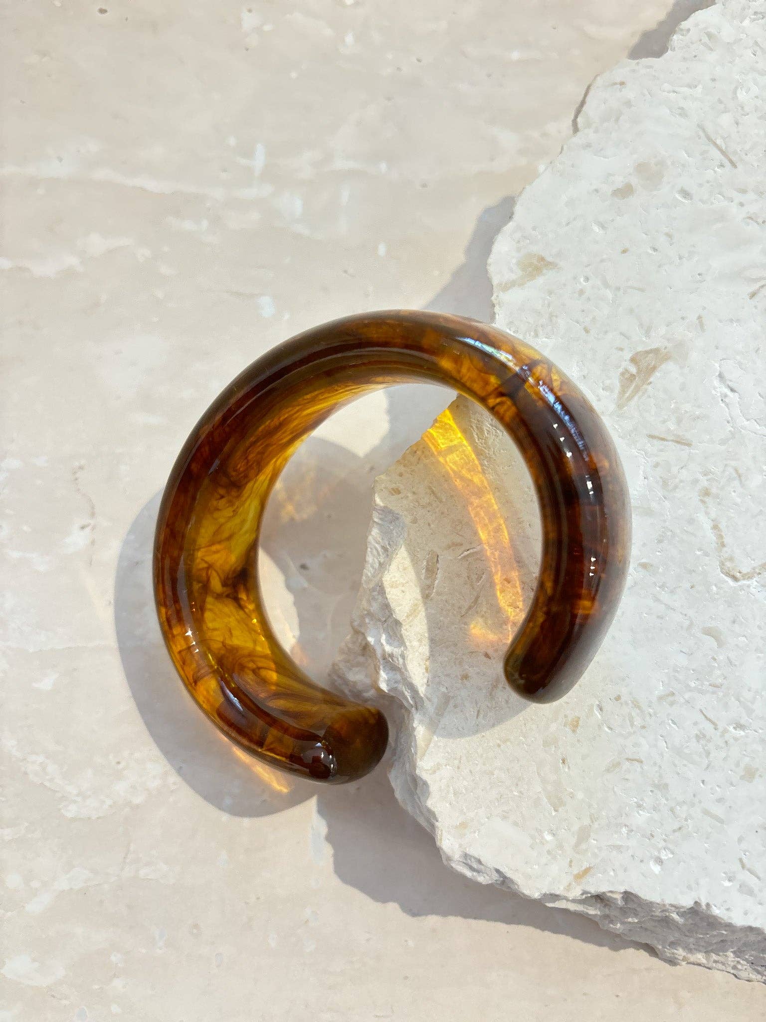Joey Open Cuff Bangle in Brown - Land to Coast