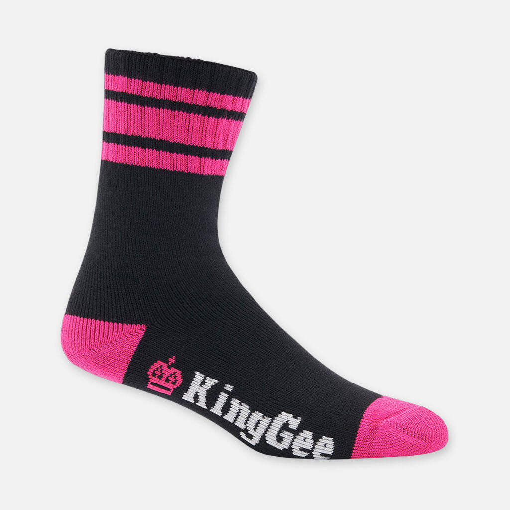 KingGee Women’s Bamboo Crew Work Socks 3 Pk Seam Free Breathable 3-8 Black/Pink K49015