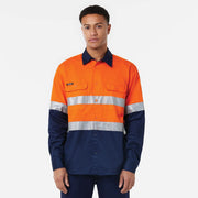 KingGee Basic Vented Spliced Drill Shirt with Reflective Tape LS Orange/Navy K54025 - Land to Coast