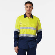 KingGee Basic Vented Spliced Drill Shirt with Reflective Tape LS Yellow/Navy K54025 - Land to Coast
