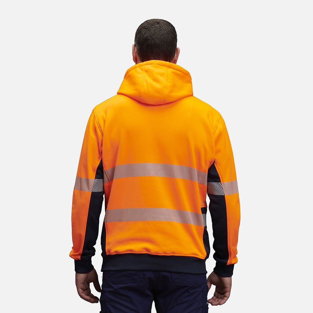 KingGee Hi Vis Reflective Pullover Hoodie Orange/Navy Warm Fleece Workwear K55054 - Land to Coast