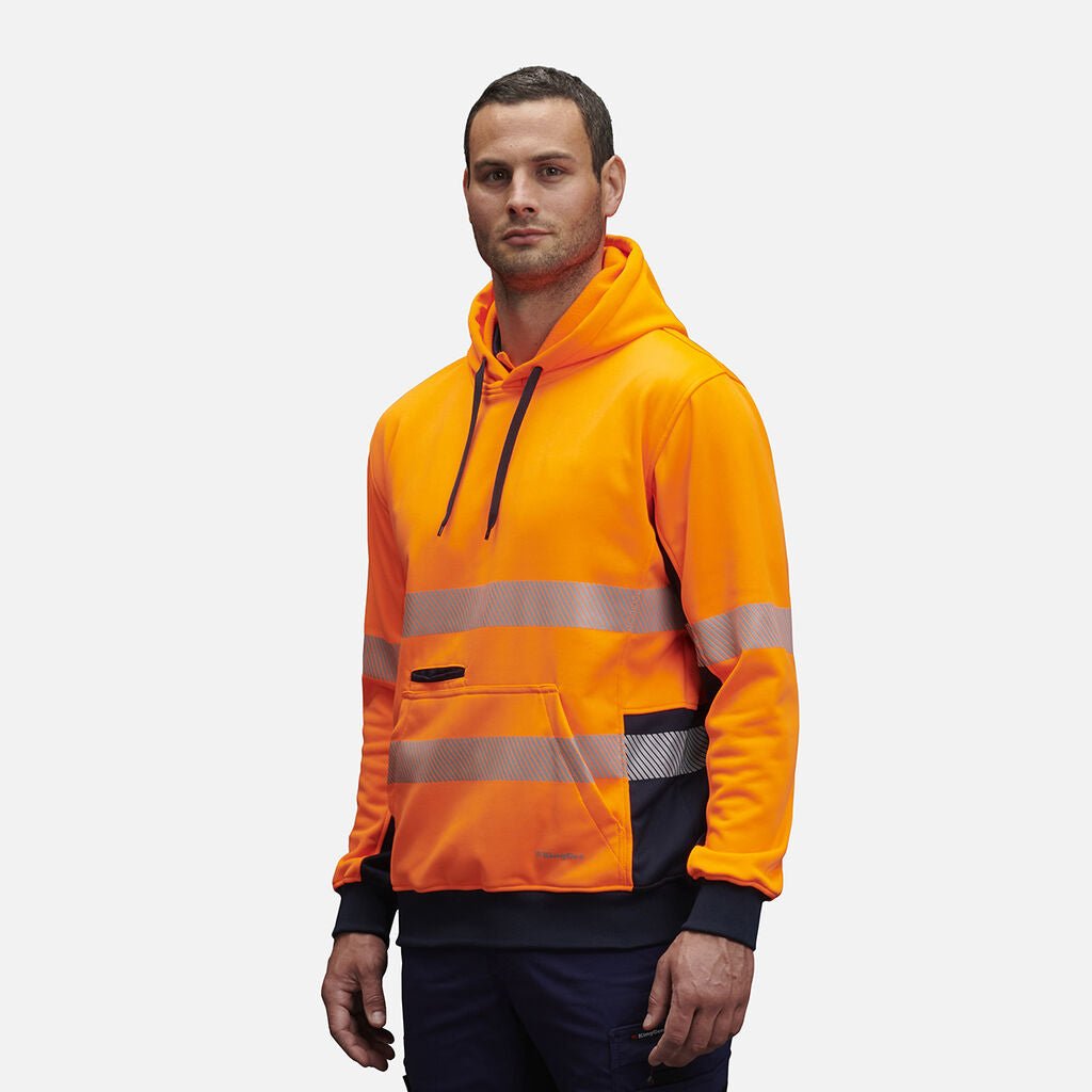 KingGee Hi Vis Reflective Pullover Hoodie Orange/Navy Warm Fleece Workwear K55054 - Land to Coast