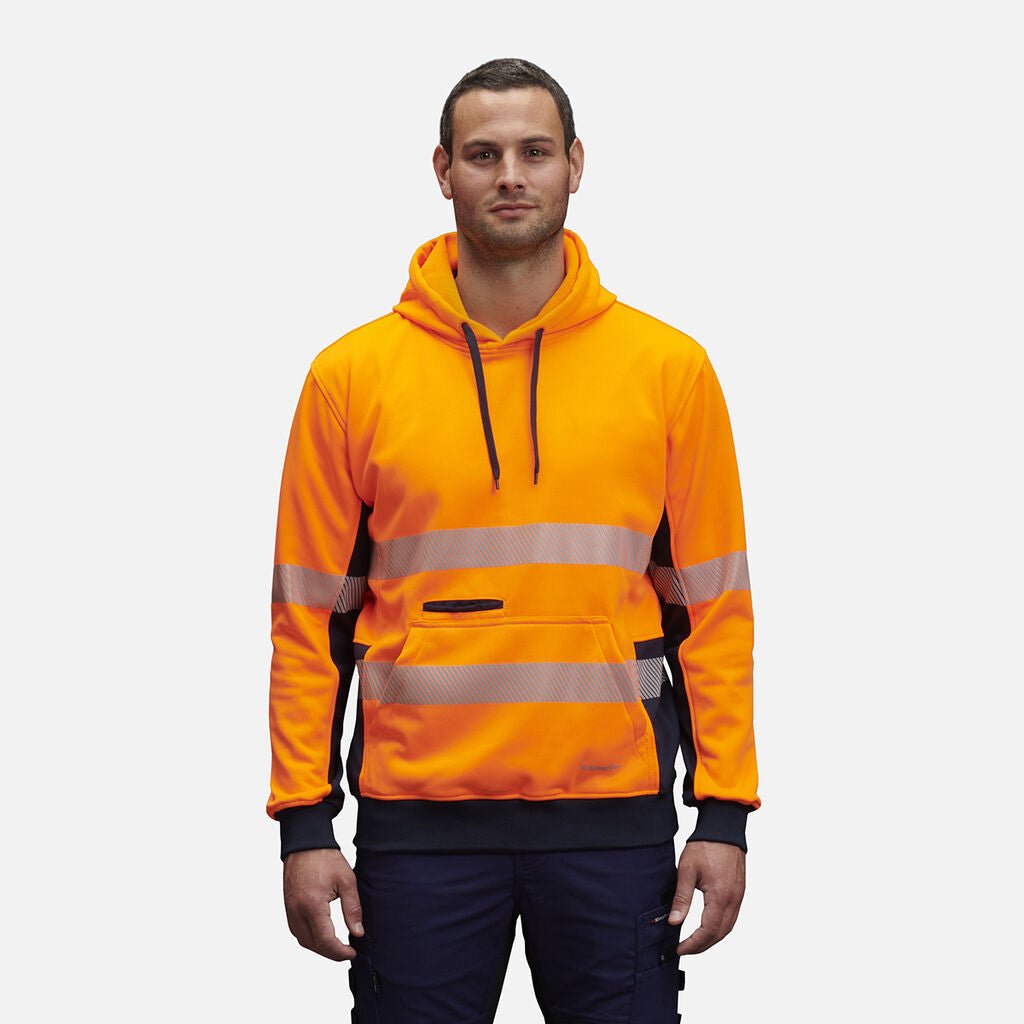 KingGee Hi Vis Reflective Pullover Hoodie Orange/Navy Warm Fleece Workwear K55054 - Land to Coast