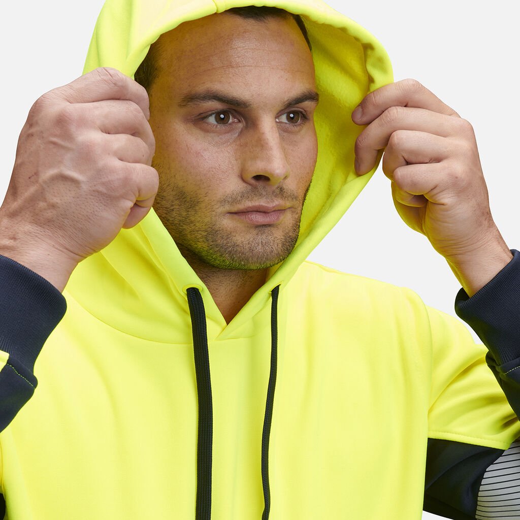 KingGee Hi Vis Reflective Pullover Hoodie Yellow/Navy Warm Fleece Workwear K55054 - Land to Coast