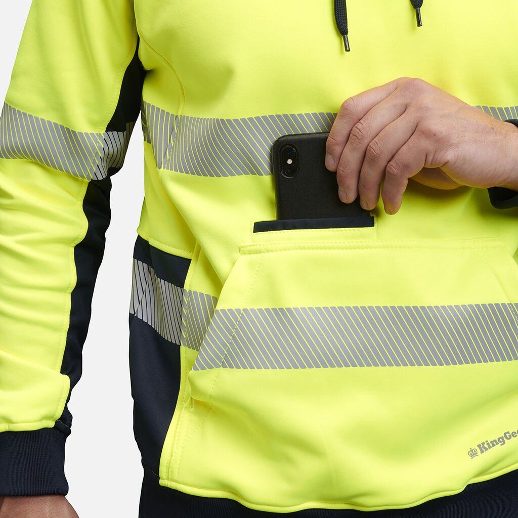 KingGee Hi Vis Reflective Pullover Hoodie Yellow/Navy Warm Fleece Workwear K55054 - Land to Coast