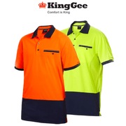 KingGee Men Workcool Hi - Vis Polo Short Sleeve Hyperfreeze Shirt Top Work K54845 - Land to Coast