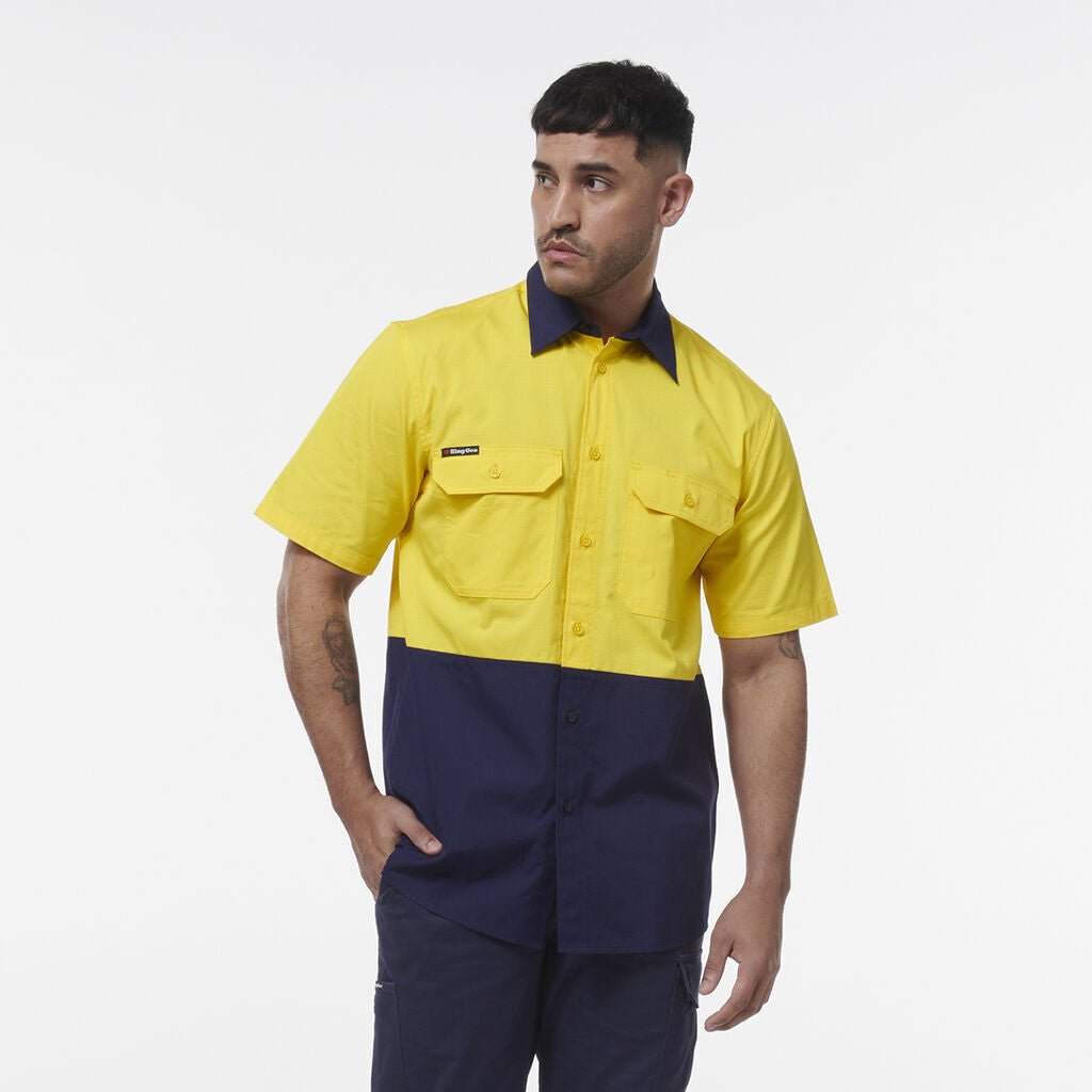 KingGee Men Workcool Vented Spliced Short Sleeve Two Toned Pockets Shirt K54008 - Land to Coast