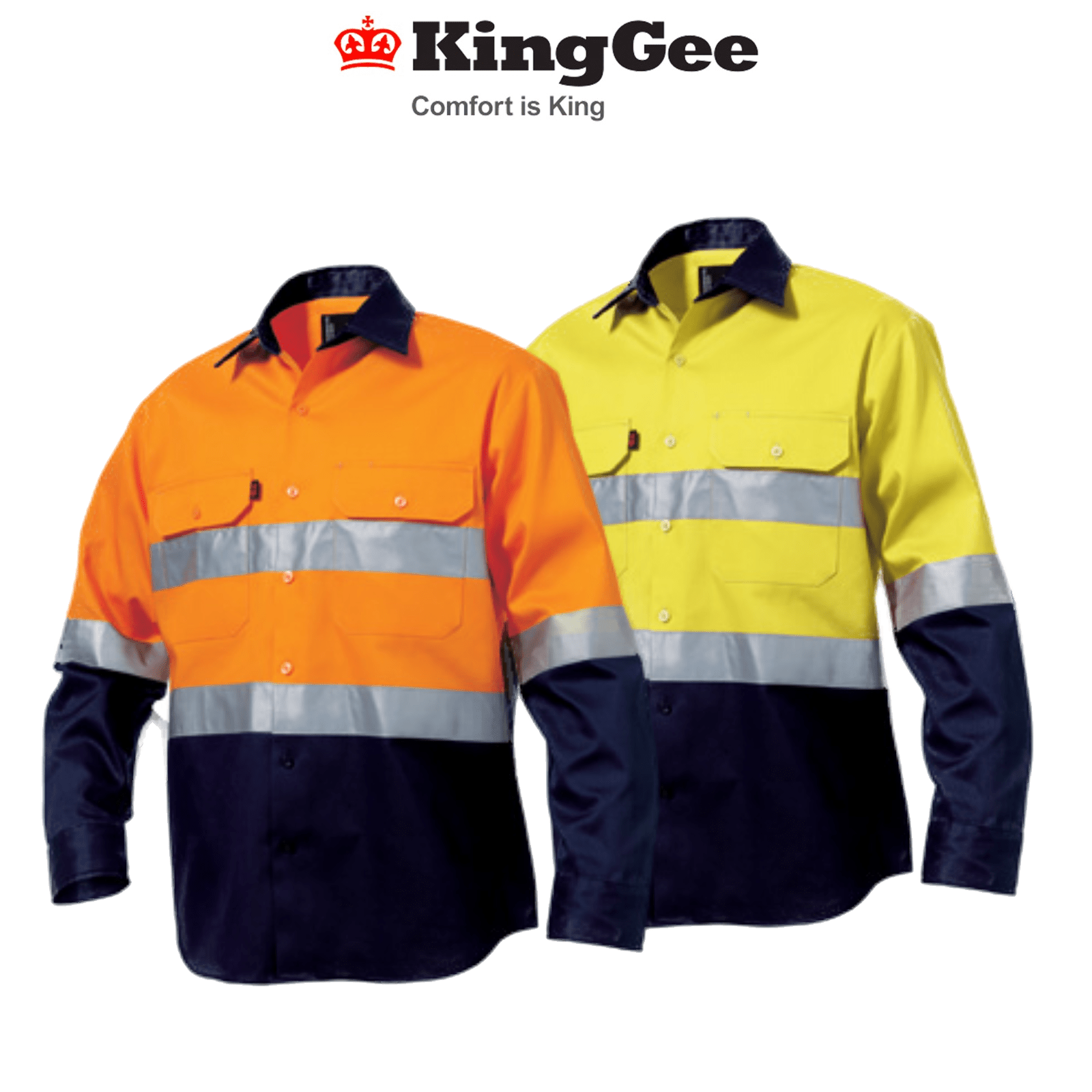 KingGee Mens Closed Front Hi - Vis Drill Shirt Long Sleeve Work Safety K54325 - Land to Coast