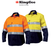KingGee Mens Closed Front Hi - Vis Drill Shirt Long Sleeve Work Safety K54325 - Land to Coast