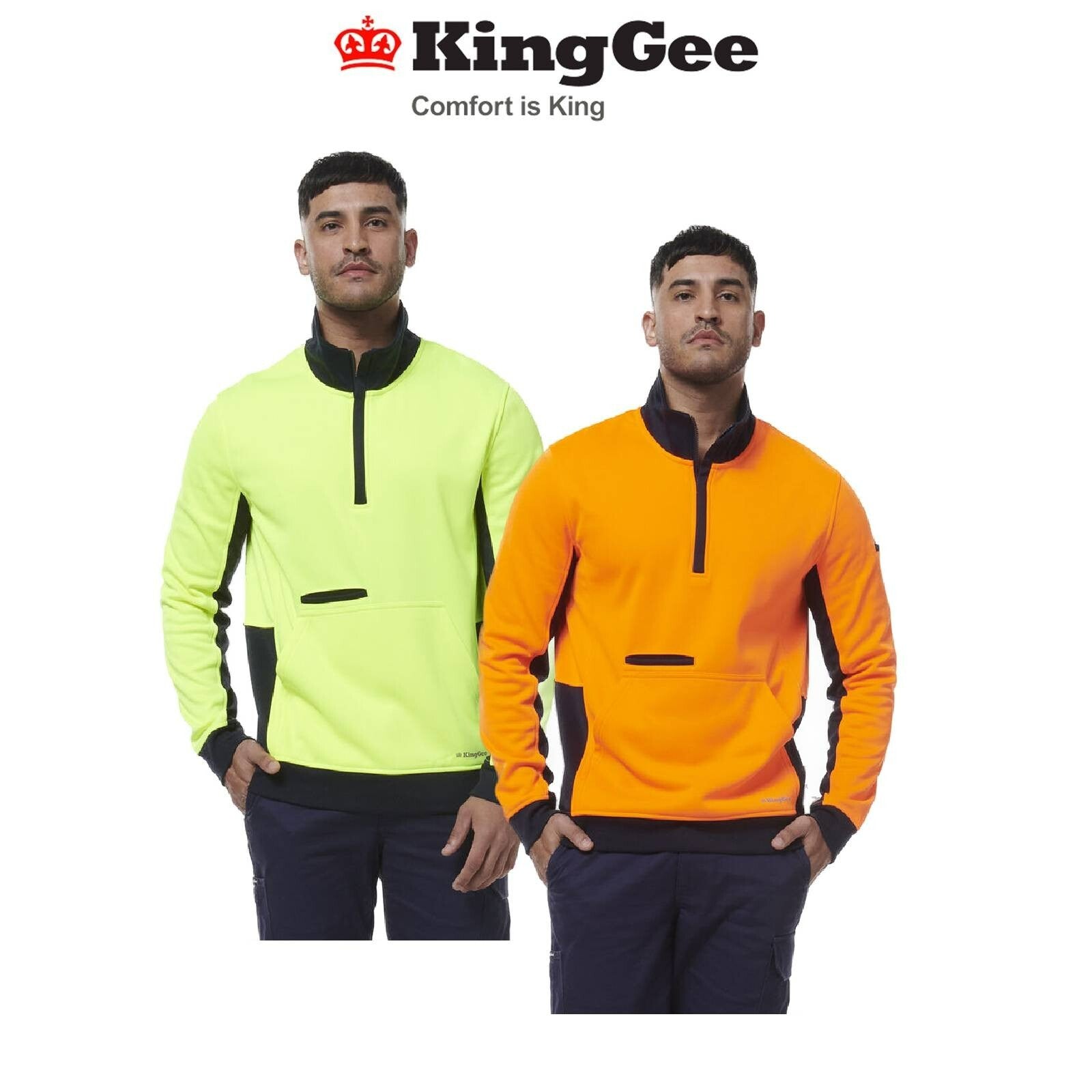 KingGee Mens Hi Vis 1/4 Zip Warmer Pocket Fleece K55047 - Land to Coast