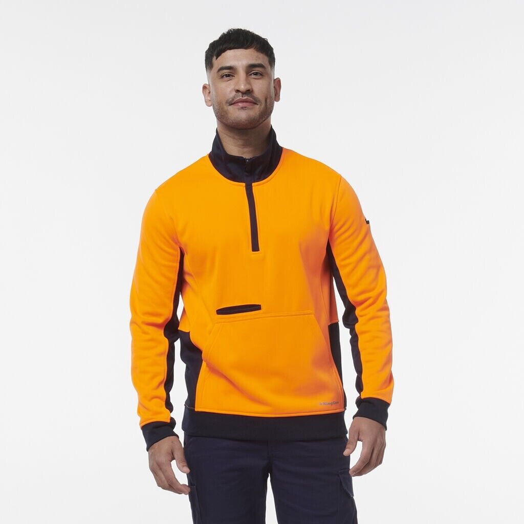 KingGee Mens Hi Vis 1/4 Zip Warmer Pocket Fleece K55047 - Land to Coast