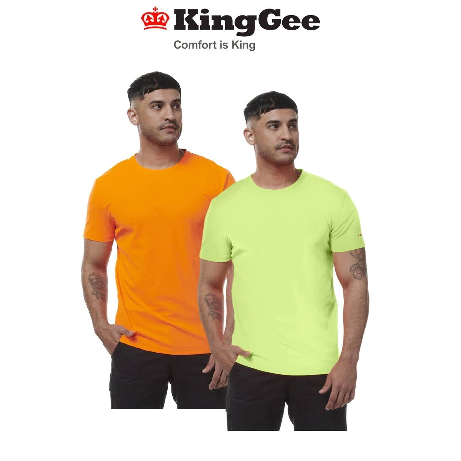 KINGGEE Mens HI Vis Crew Workwear Regular Fit Reflective Sleeve T Shirt K54034 - Land to Coast