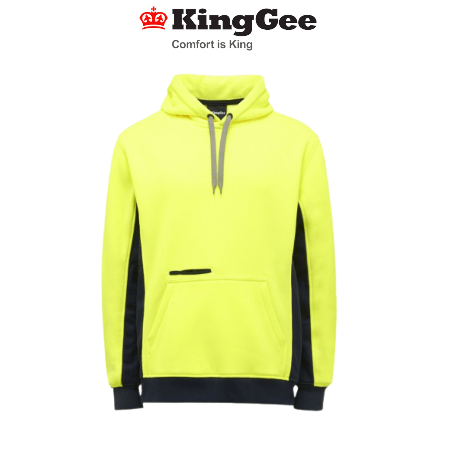 KingGee Mens Hi Vis Pull Over Hoodie Fleece Drawstring Work Safe Safety K55033 - Land to Coast