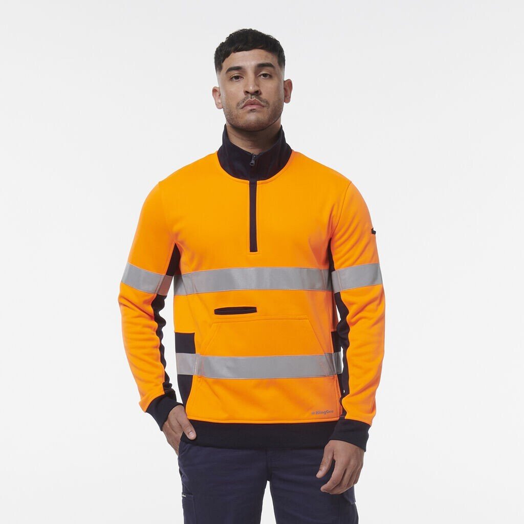 KingGee Mens Hi Vis Reflective 1/4 Zip Safety Tough Work Warmer Fleece K55040 - Land to Coast