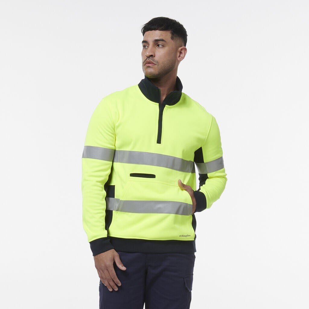 KingGee Mens Hi Vis Reflective 1/4 Zip Safety Tough Work Warmer Fleece K55040 - Land to Coast