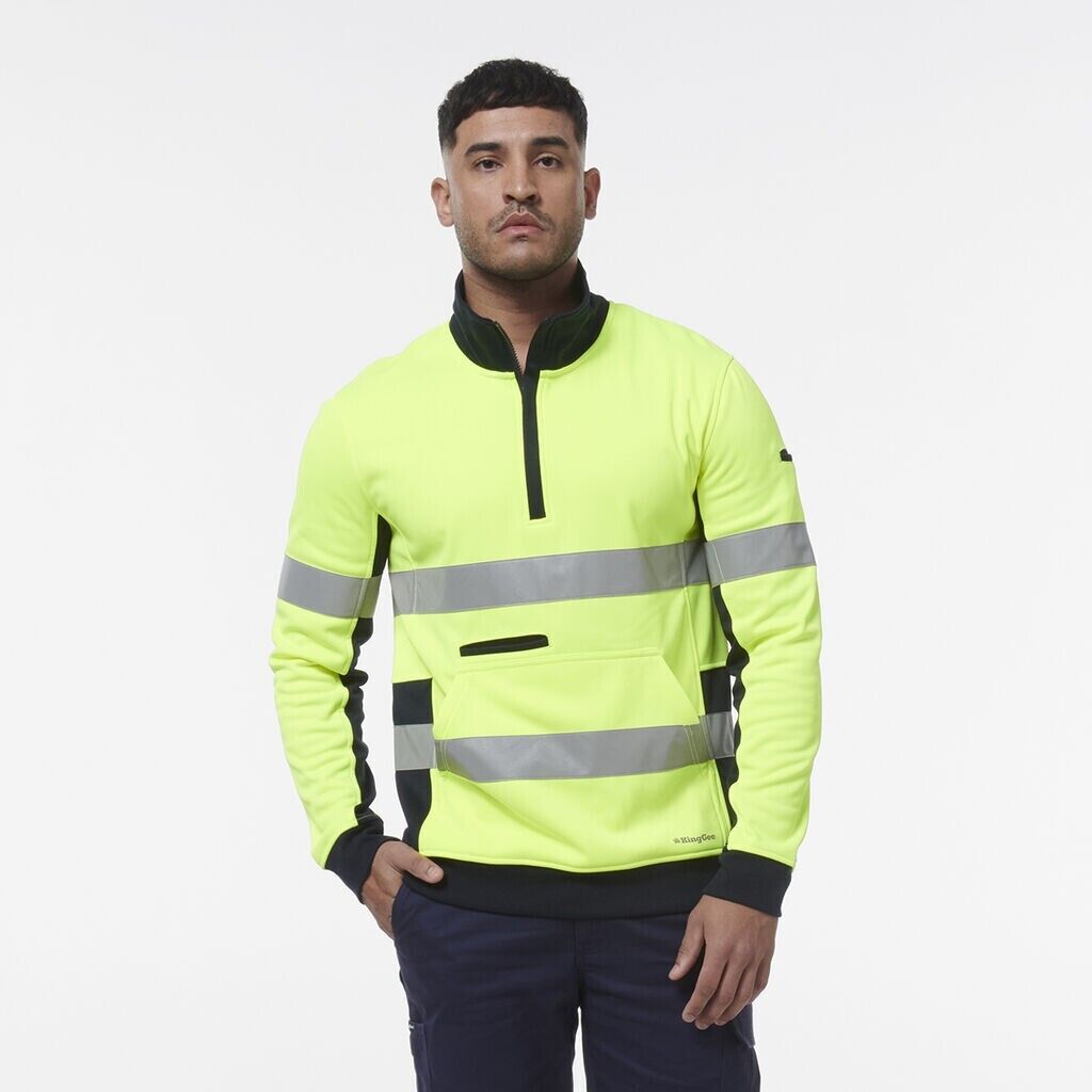 KingGee Mens Hi Vis Reflective 1/4 Zip Safety Tough Work Warmer Fleece K55040 - Land to Coast