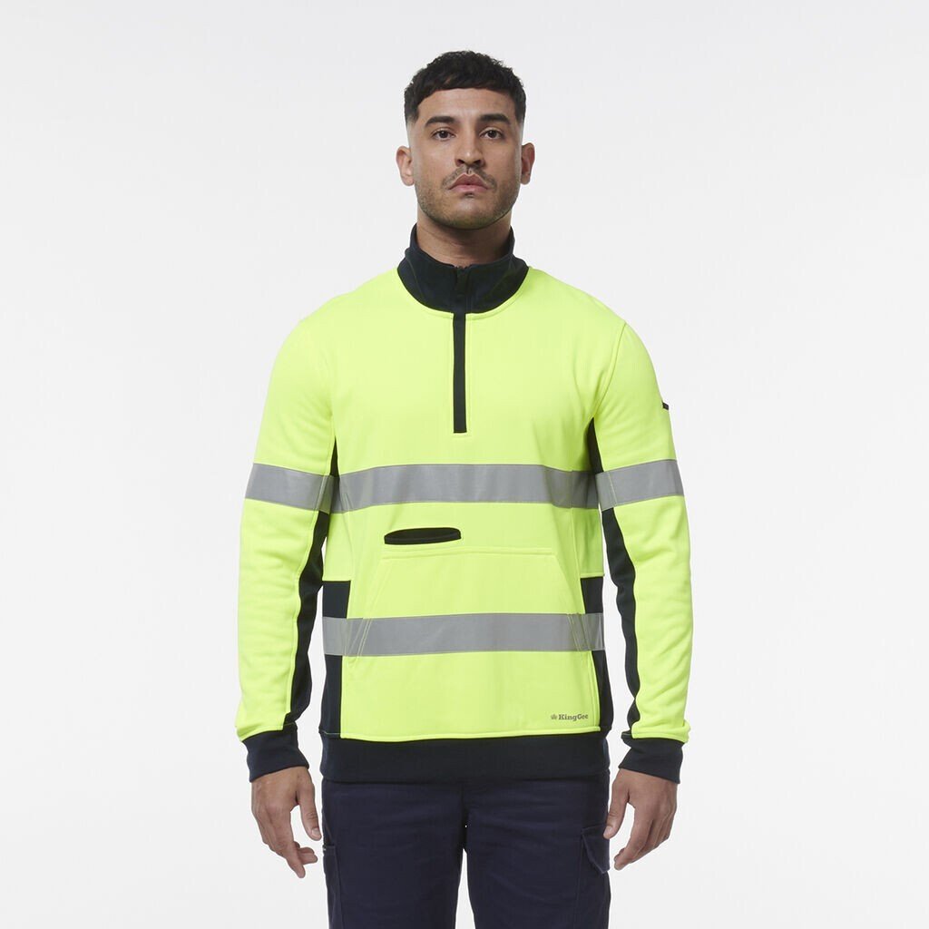 KingGee Mens Hi Vis Reflective 1/4 Zip Safety Tough Work Warmer Fleece K55040 - Land to Coast