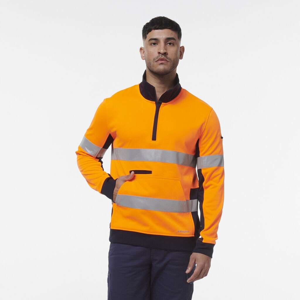 KingGee Mens Hi Vis Reflective 1/4 Zip Safety Tough Work Warmer Fleece K55040 - Land to Coast