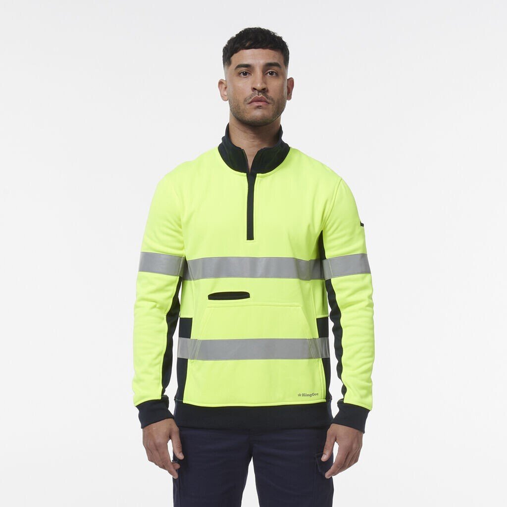 KingGee Mens Hi Vis Reflective 1/4 Zip Safety Tough Work Warmer Fleece K55040 - Land to Coast