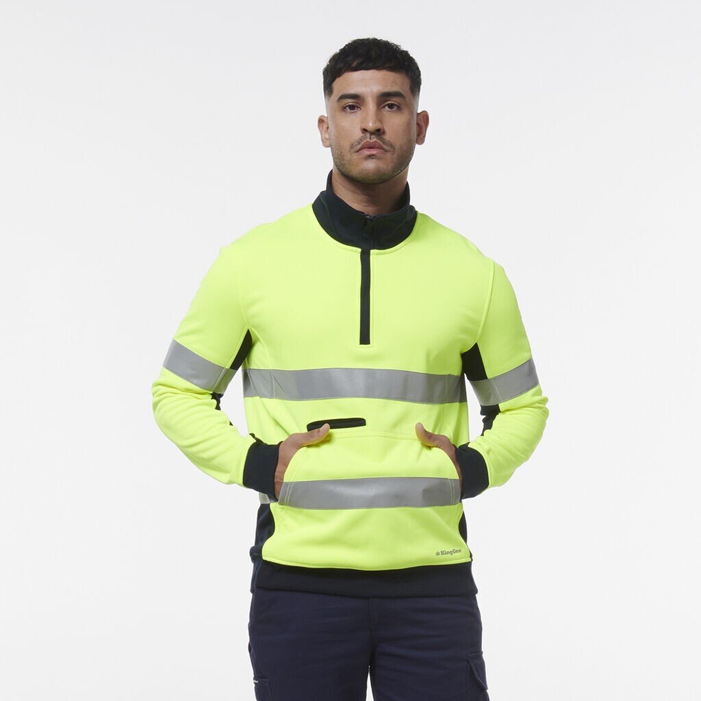 KingGee Mens Hi Vis Reflective 1/4 Zip Safety Tough Work Warmer Fleece K55040 - Land to Coast