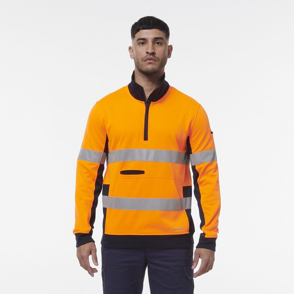 KingGee Mens Hi Vis Reflective 1/4 Zip Safety Tough Work Warmer Fleece K55040 - Land to Coast