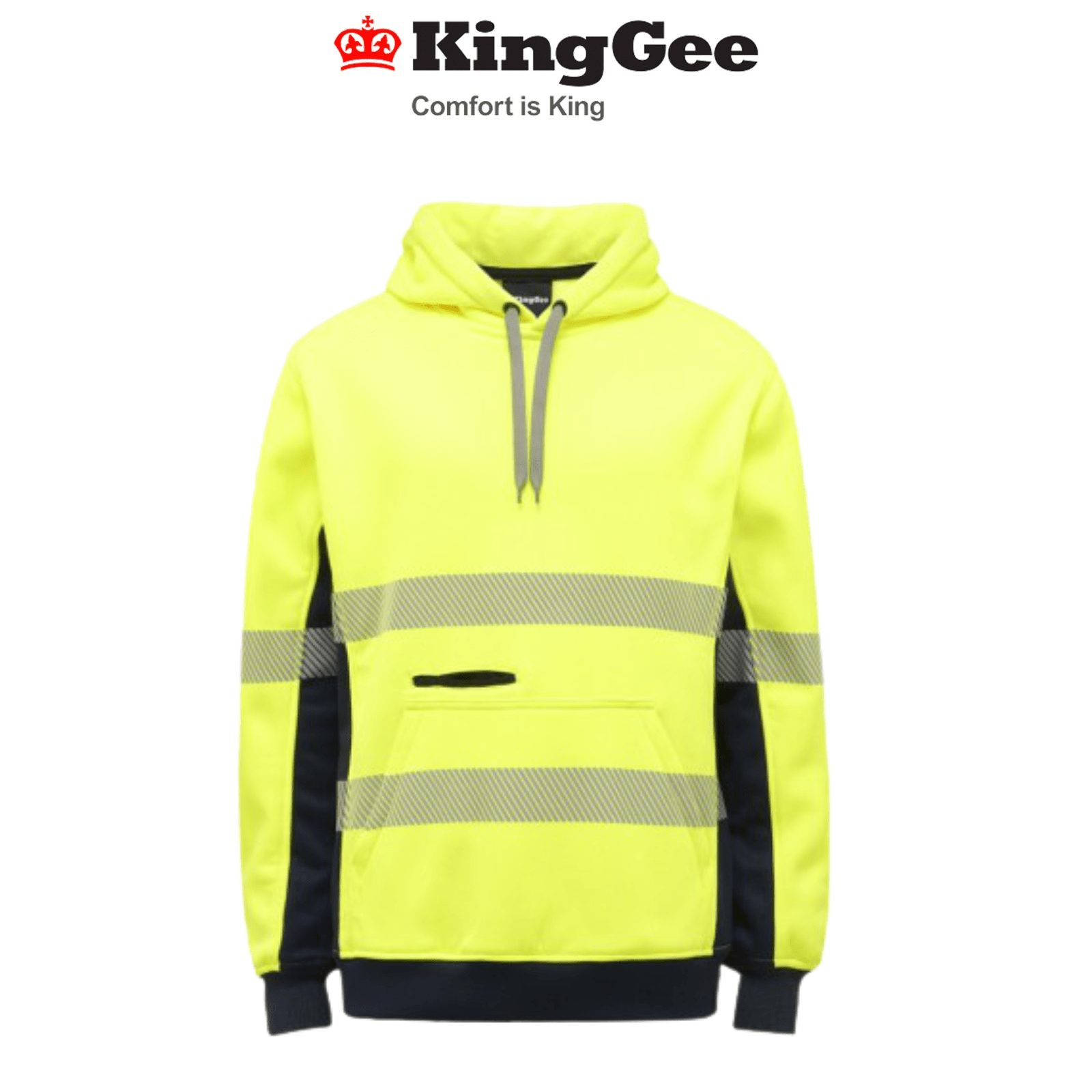 KingGee Mens Hi Vis Reflective Pull Over Hoodie Winter Fleece Work Safety K55054 - Land to Coast