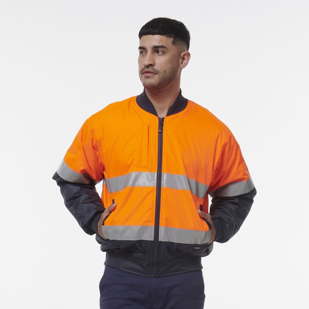 KingGee Mens Hi Vis Reflective Quilted Bomber Work Safety Jacket K55032 - Land to Coast
