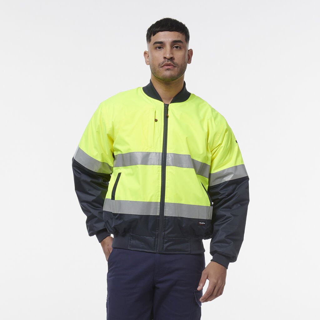 KingGee Mens Hi Vis Reflective Quilted Bomber Work Safety Jacket K55032 - Land to Coast