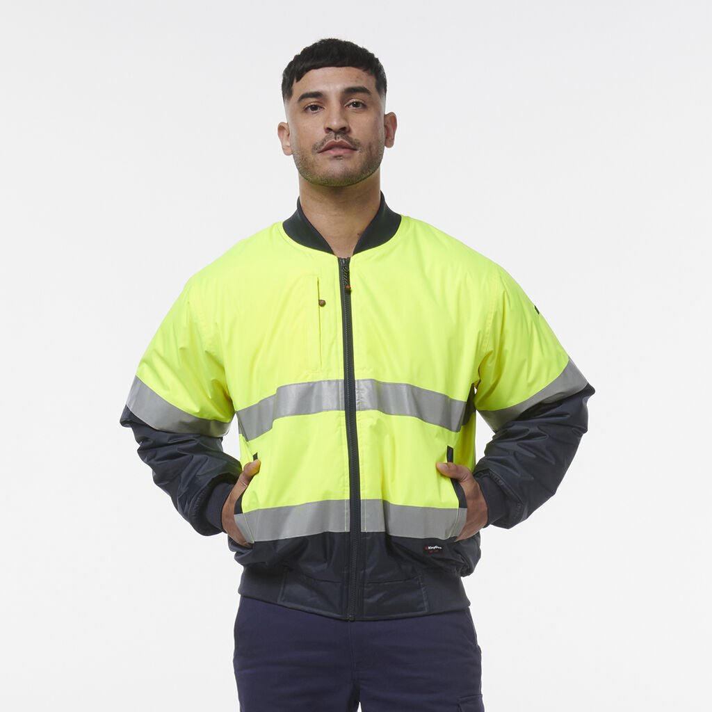 KingGee Mens Hi Vis Reflective Quilted Bomber Work Safety Jacket K55032 - Land to Coast