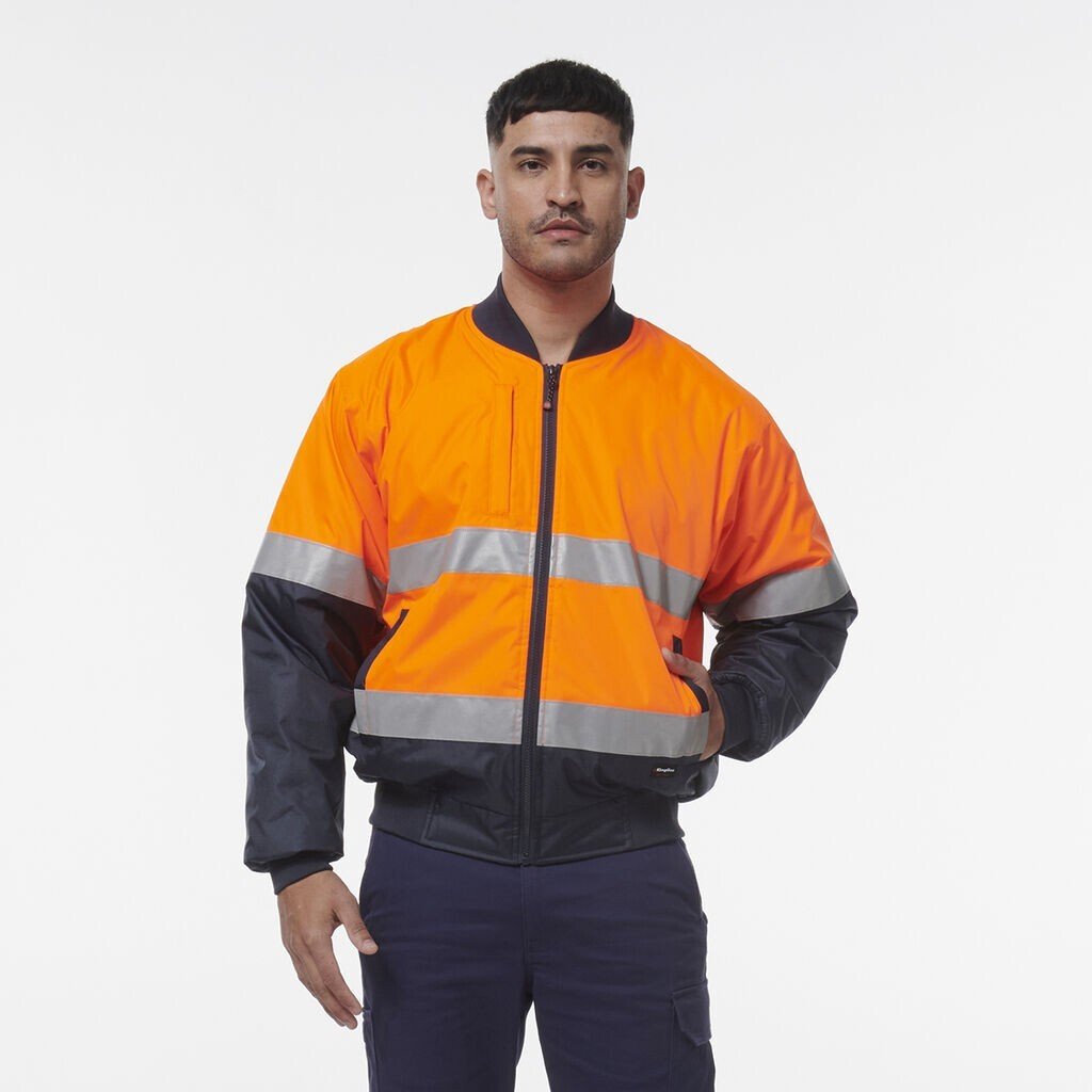 KingGee Mens Hi Vis Reflective Quilted Bomber Work Safety Jacket K55032 - Land to Coast
