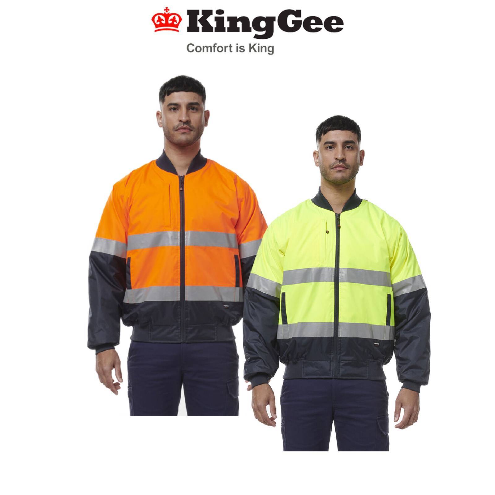 KingGee Mens Hi Vis Reflective Quilted Bomber Work Safety Jacket K55032 - Land to Coast