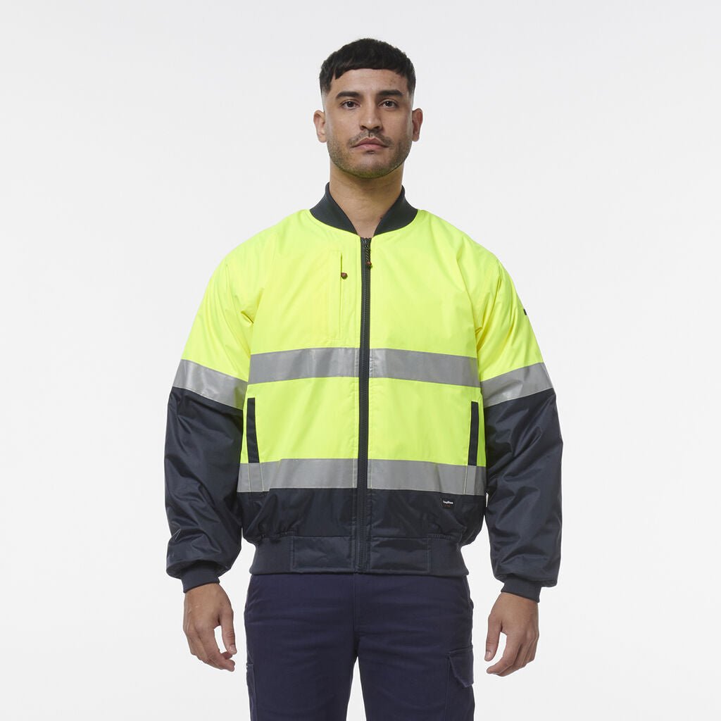 KingGee Mens Hi Vis Reflective Quilted Bomber Work Safety Jacket K55032 - Land to Coast