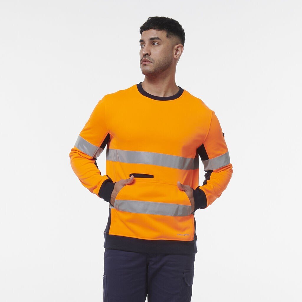 KingGee Mens Hi Vis Reflective Safety Spliced Work Crew Neck Fleece K55058 - Land to Coast