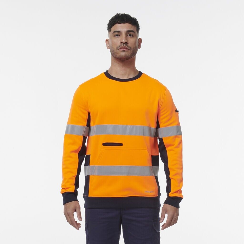 KingGee Mens Hi Vis Reflective Safety Spliced Work Crew Neck Fleece K55058 - Land to Coast