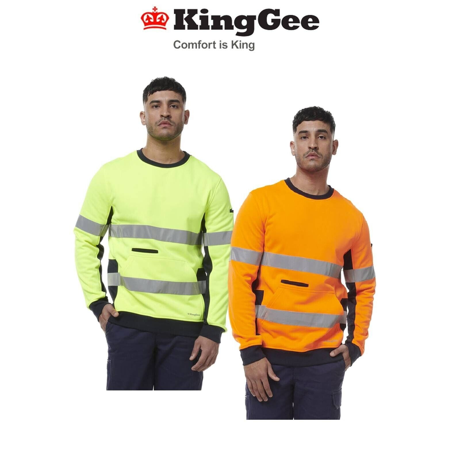 KingGee Mens Hi Vis Reflective Safety Spliced Work Crew Neck Fleece K55058 - Land to Coast