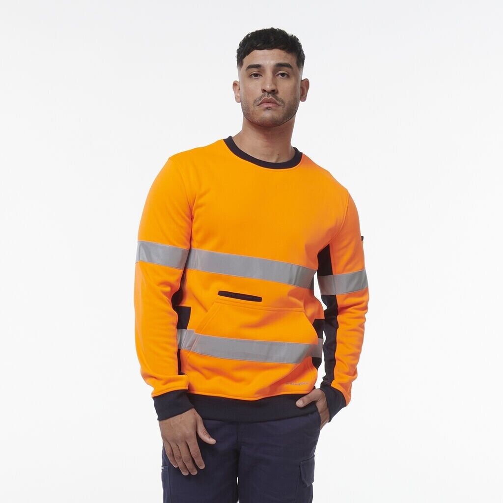 KingGee Mens Hi Vis Reflective Safety Spliced Work Crew Neck Fleece K55058 - Land to Coast