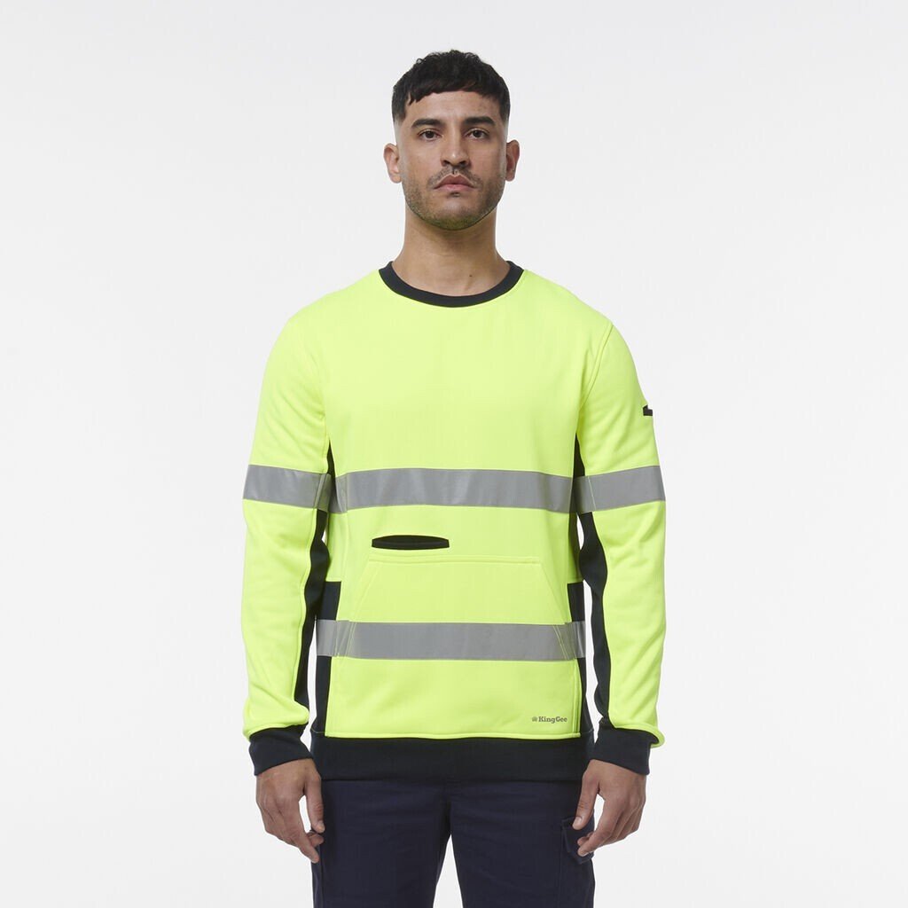 KingGee Mens Hi Vis Reflective Safety Spliced Work Crew Neck Fleece K55058 - Land to Coast