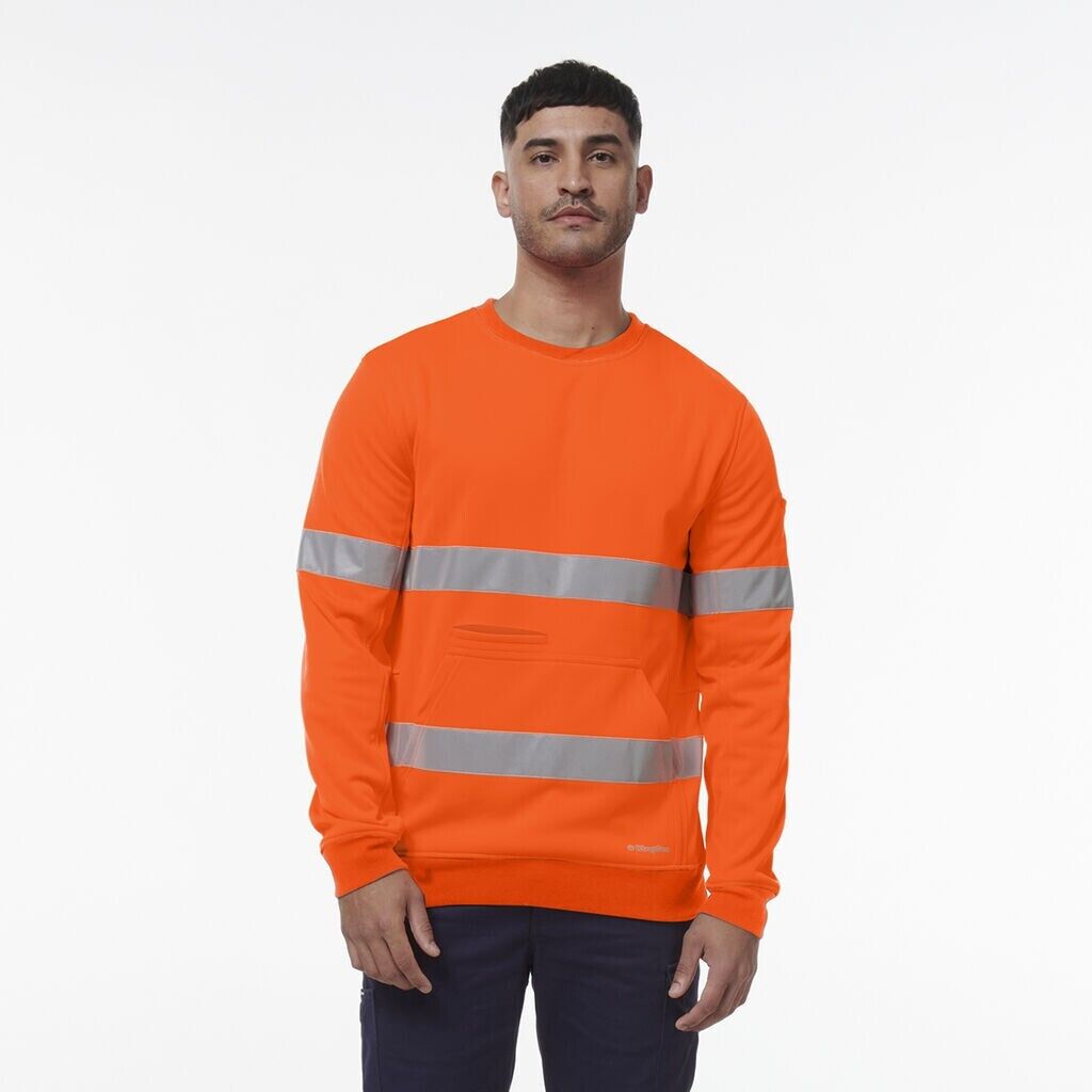 KingGee Mens Hi Vis Reflective Safety Warmer Stretch Crew Neck Fleece K55059 - Land to Coast