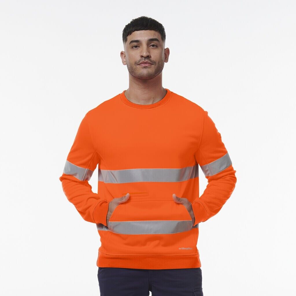 KingGee Mens Hi Vis Reflective Safety Warmer Stretch Crew Neck Fleece K55059 - Land to Coast