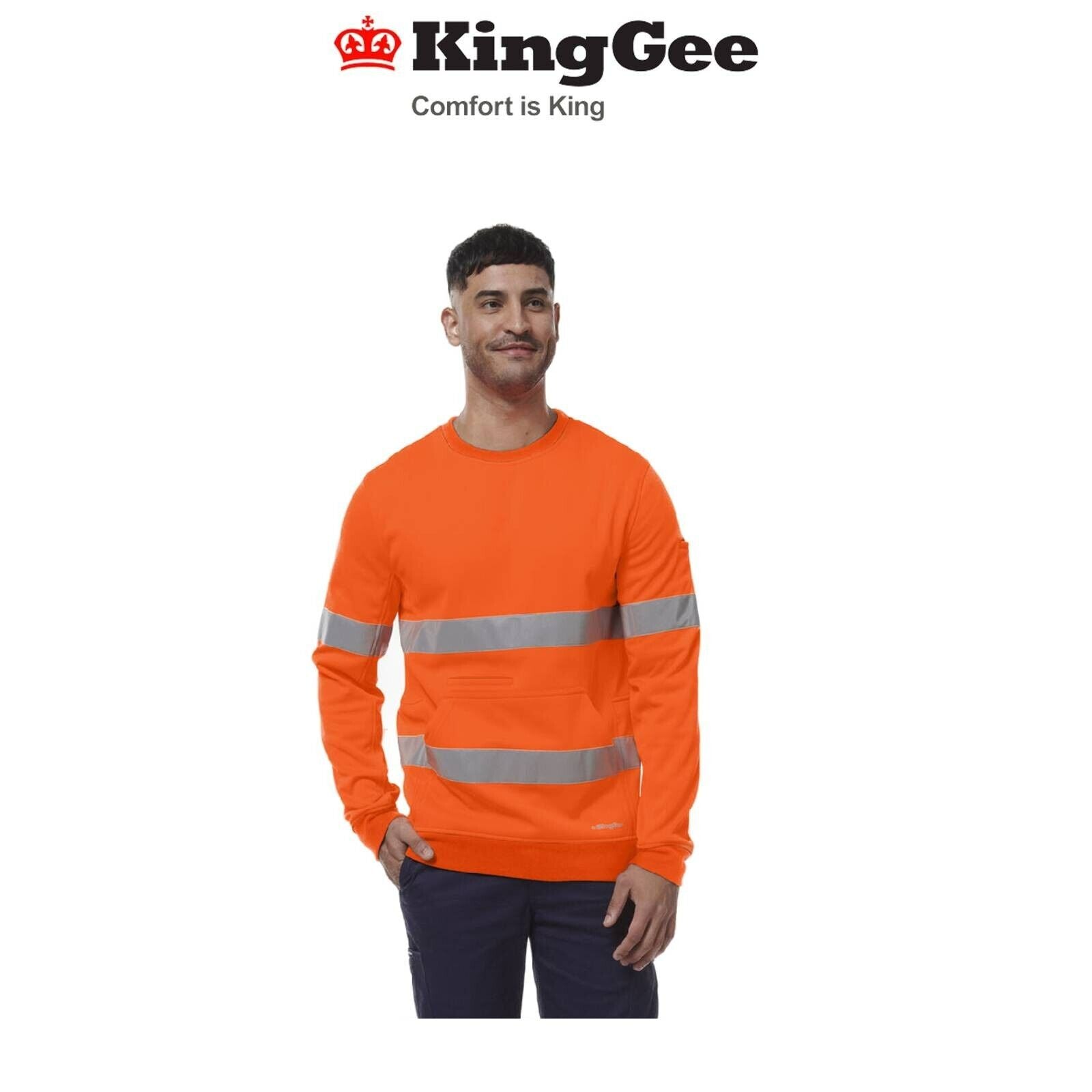KingGee Mens Hi Vis Reflective Safety Warmer Stretch Crew Neck Fleece K55059 - Land to Coast